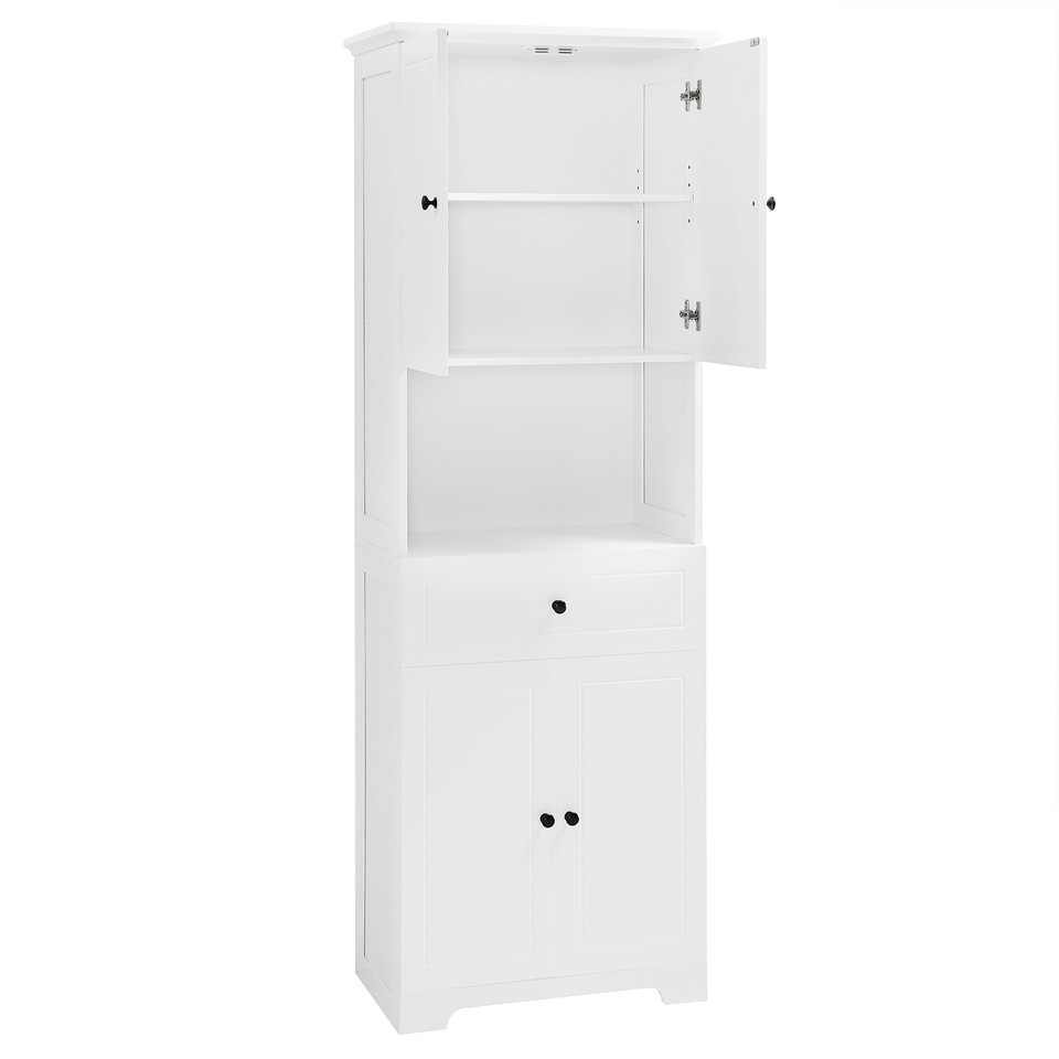 Tall White Bathroom Four Doors Large Storage Open Shelf