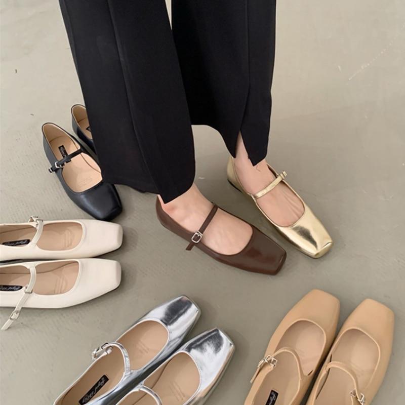 Black Square Toe Flats For Women THE ROW Ava Leather Mary Jane Ballet ...