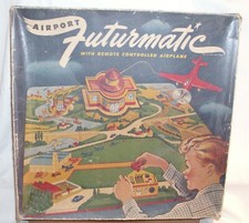 AIRPORT FUTURMATIC REMOTE 1950s TIN TOY SET BOXED WORKS BY AUTOMATIC TOY CO.