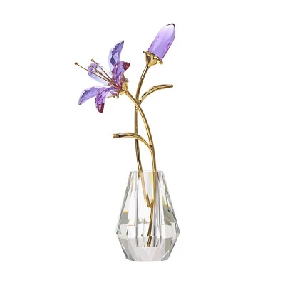 Purple Crystal Calla Lily Flower Figurine Collectible With Crystal Vase Decor