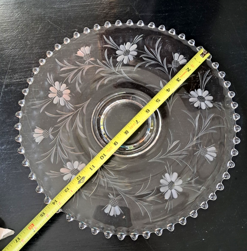 Candlewick Glass Serving Tray Platter Etched Flowers 14.5 inch Round - Picture 5 of 17