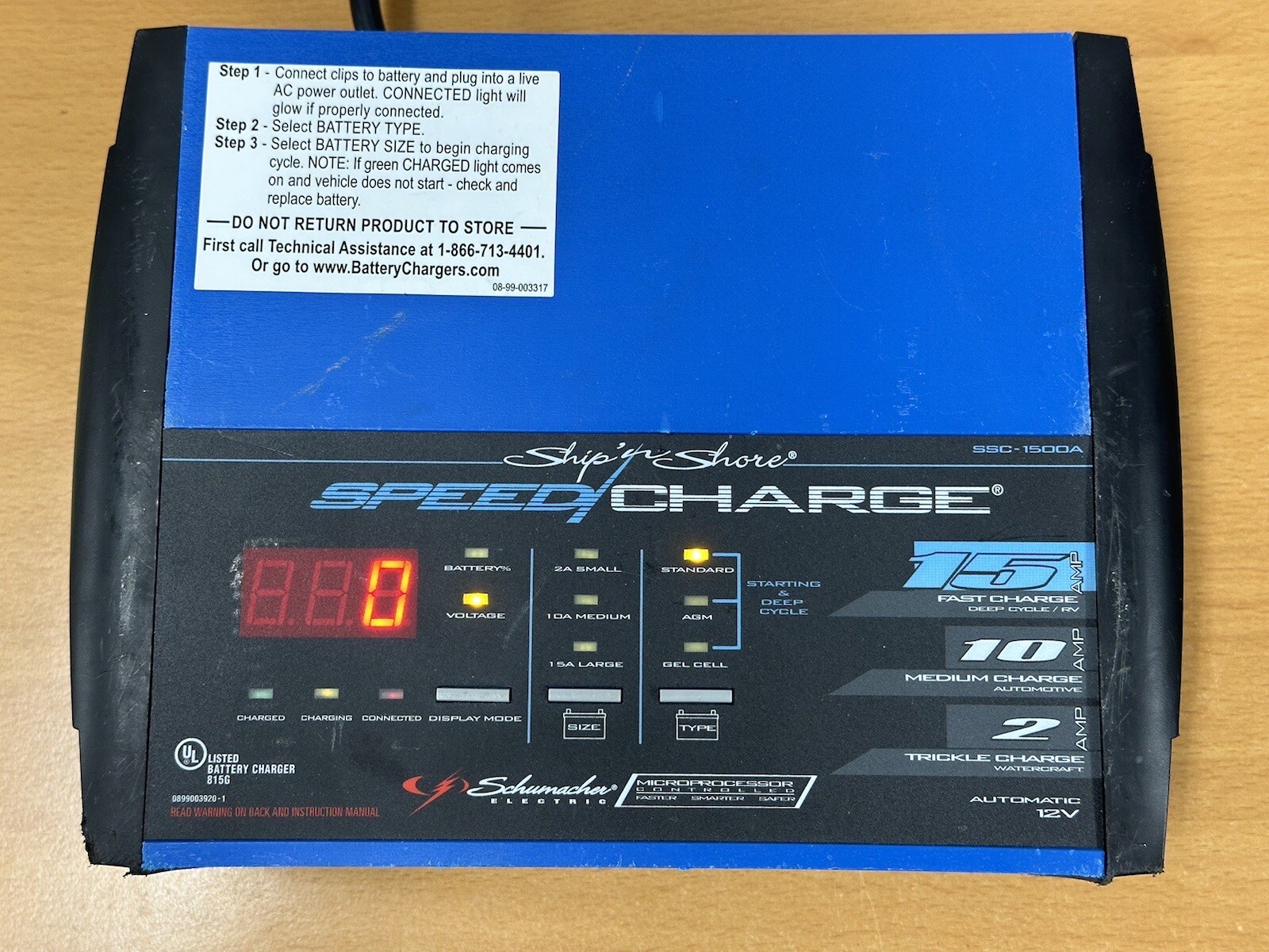 Schumacher Ship ’N Shore 15 Amp Speed Charger 12V Model SSC1500A