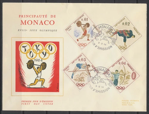 1964 Monaco FDC ~ XVIII Summer Olympic Games ~ Tokyo, Japan