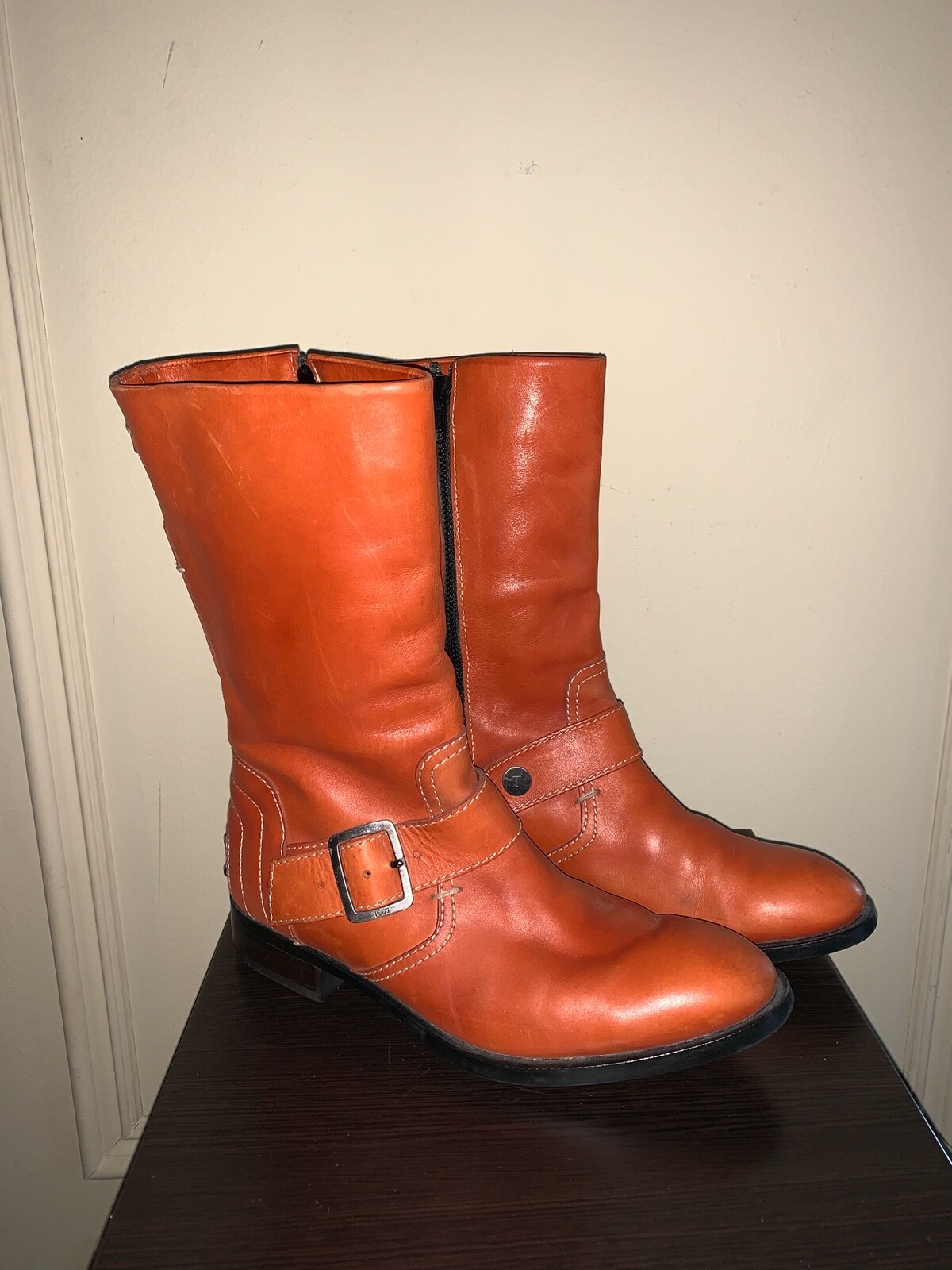 Tod's Orange Leather Biker Boots (like 