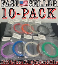 10 Colors ABS 1.75mm 3D Printer Pen Refill Pack Filament 16.4ft (5m) Per Color