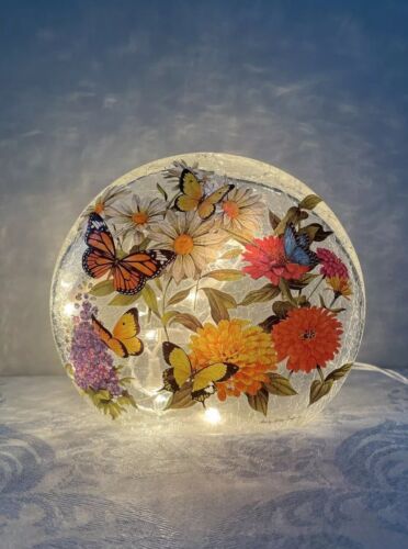 Glass Light Crackle LED Night Light Flower Butterflies Pattern Globe Glass