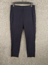 H&M Cropped Pants Women 6 Dark Navy Blue Mid Rise Straight Leg Viscose Blend