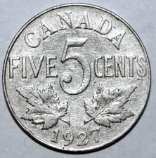 Canada  1927   5 Cents  George V  Foreign Coin  21mm