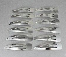 Silver set pack of 12 metal hair accessory clips snap barrettes 2 5/8" wide
