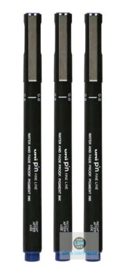 UNI-BALL Uni PIN Blue Ink Fine Line Drawing Pens - 0.8mm Tip - Set of 3 - 08-200
