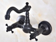 Oil Rubbed Bronze Bathroom Kitchen Dual Cross Handles Sink Faucet Wall Mount
