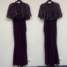 Mac Duggal 20467 - Embellished Cape Sleeveless Evening Dress Purple Size 2