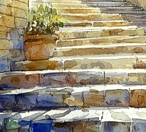 Sunlit Stone Steps 5"x7" Print on Matte Paper | Charming Mediterranean Artwork - Picture 14 of 17