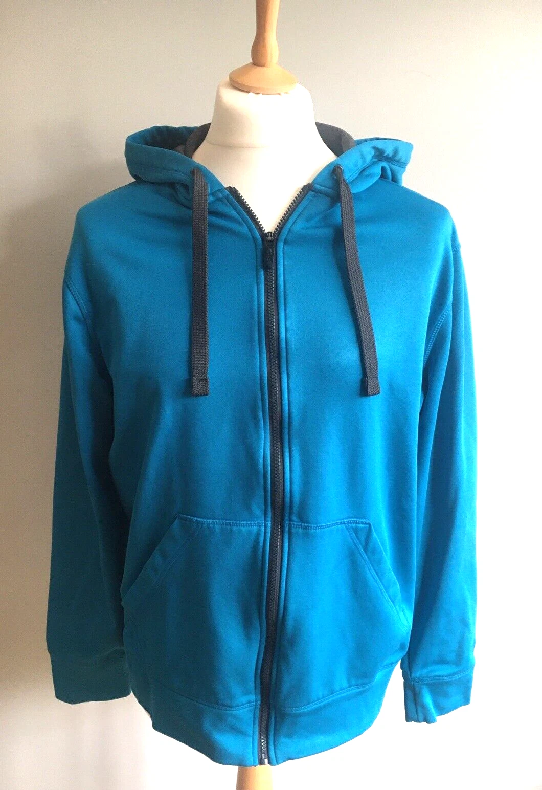 Mens CHAMPION Blue Track Jacket Hooded Duo Dry Vintage Turquoise Zipped Top L