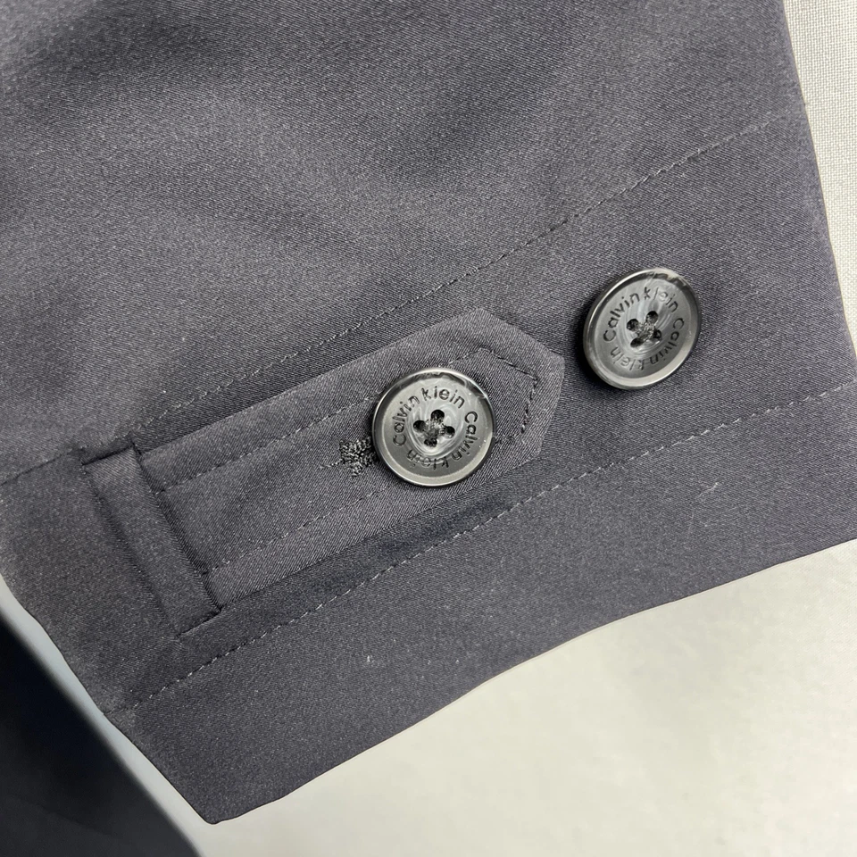 Calvin Klein Coat Overcoat Mens size 48L Button Up Nylon Black Business Classic - Image 2 of 4