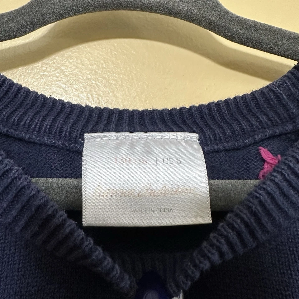 Hanna Andersson Girls Size 8 Navy Multicolored Pom Pom Cotton Sweater Dress - Image 3 of 4