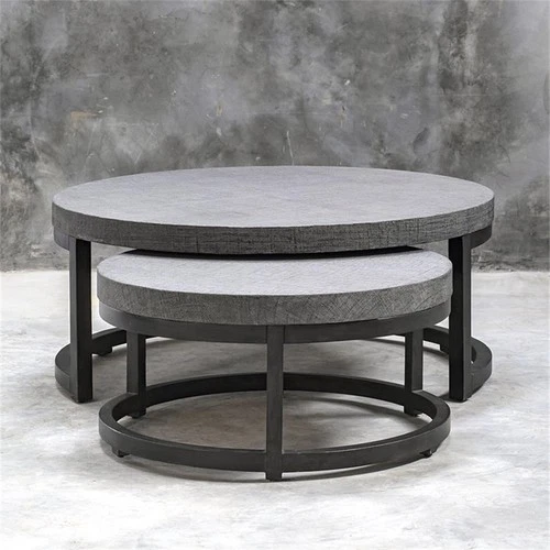 Uttermost Aiyara 2-Piece Coastal Wood Nesting Table Set in Gray and Black - Picture 7 of 9
