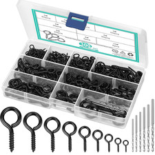 306 PCS Black 304 Stainless Steel Eye Hooks Screws Assortment Kit, 0.6"-1.65" 