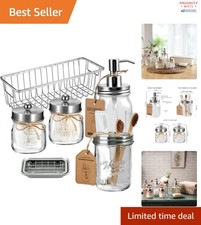 6Pcs Rustic Mason Jars Bathroom Set with Soap Dispenser Toothbrush Holder Basket