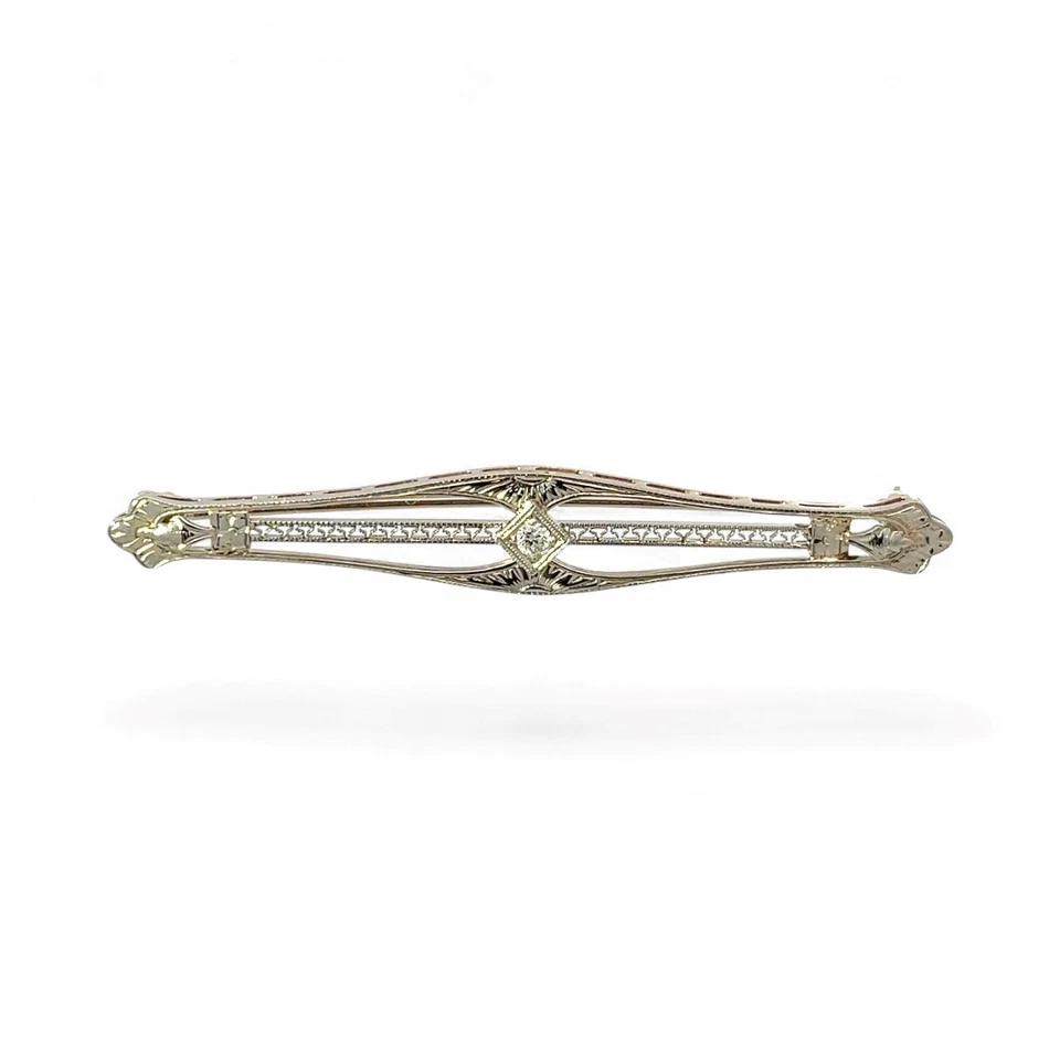 14k White and Rose Gold Brilliant Cut Diamond Antique-Style Brooch (KS1027739) - Image 1 of 4
