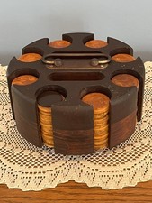 Vintage 185 Butterscotch Catalin Bakelite Poker Chip Set w/ Wooden Carousel
