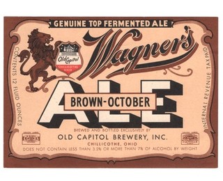 Etichetta birra 3 2% 7% Wagner's Brown October Ale IRTP Old Capitol Chillicothe OH