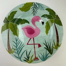 Flamingo Plastic Plates Set of 4 Palm Trees Pink Green Home Goods Circular