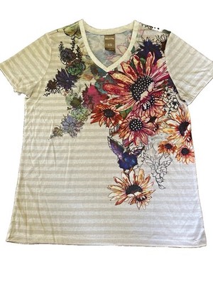 5 pieces -White Stag Women's 16 White Multicolor Floral V-Neck Short Sleeve Tee