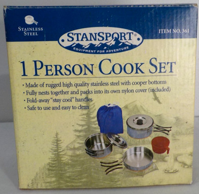 Vintage STANSPORT One Person COOK SET Stainless Steel w/ COPPER Bottom *NIB*L@@K