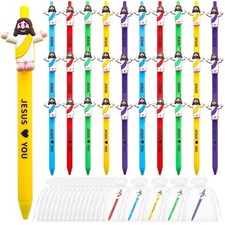 60 Pcs Little Jesus Pens with Organza Bags Christian Pens Bulk Jesus Loves Yo...