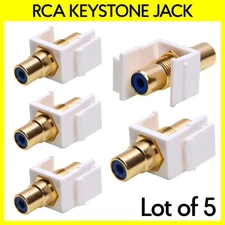 5 Pack RCA Keystone Jack Coupler AV Connector Wall Plate Insert w/ Blue Center