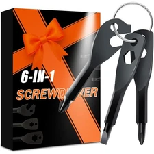 6-in-1 Keychain Screwdriver Set with Slotted and Hex Wrench Bits -