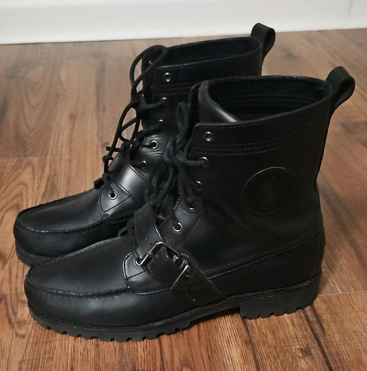 Polo Ralph Lauren 系带黑色靴男| eBay