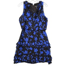 Laundry Blue Floral Ruffled Mini Dress Pleated Sleeveless Women Size 8 Aline Zip