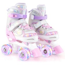 Kids Roller Skates 4 Sizes Adjustable Quad Skates w/Light-up Wheels for Ages 5-8