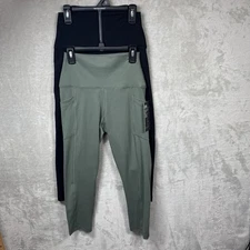 90 Degree By Reflex NEW Crop Tight Leggings Women S Green Black Pocket 2 PC Set