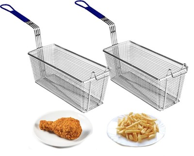 Deep Fryer Basket | 2 Pack | Heavy Duty Commercial Grade | 13'' x 6.5'' x 6'' | ...