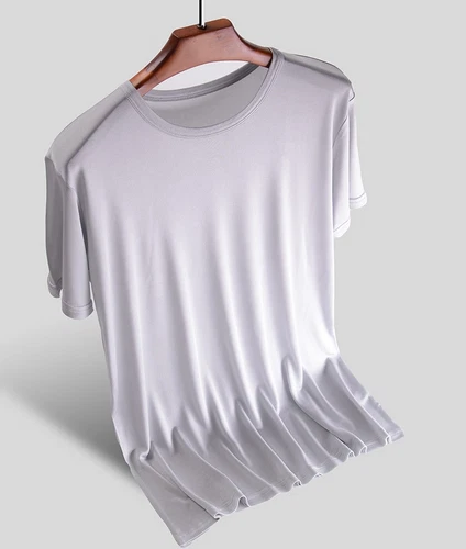 Seide T-Shirt Strick Rundhalsausschnitt kurzärmelig Sommer Freizeit Tops weich* - Bild 5 von 24