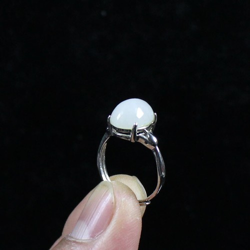 925 Silver Certified Grade "A" Natural Ice Green Jadeite Ring Adjustabl j6542 - Picture 8 of 9