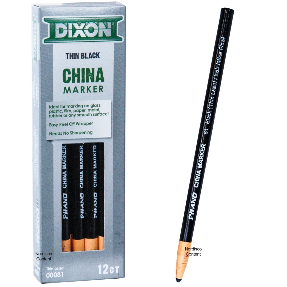 Dixon Phano China Markers Black Thin Lead 81 00081, Box of