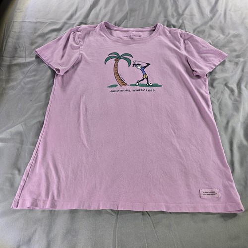 Life is Good Top Damen Medium Crusher Lite More Worry Less Jackie Palm T-Shirt Golf