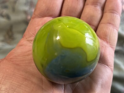 Große grüne, blau, weiße Glaswirbelmurmeln 5 cm Durchmesser (#3)