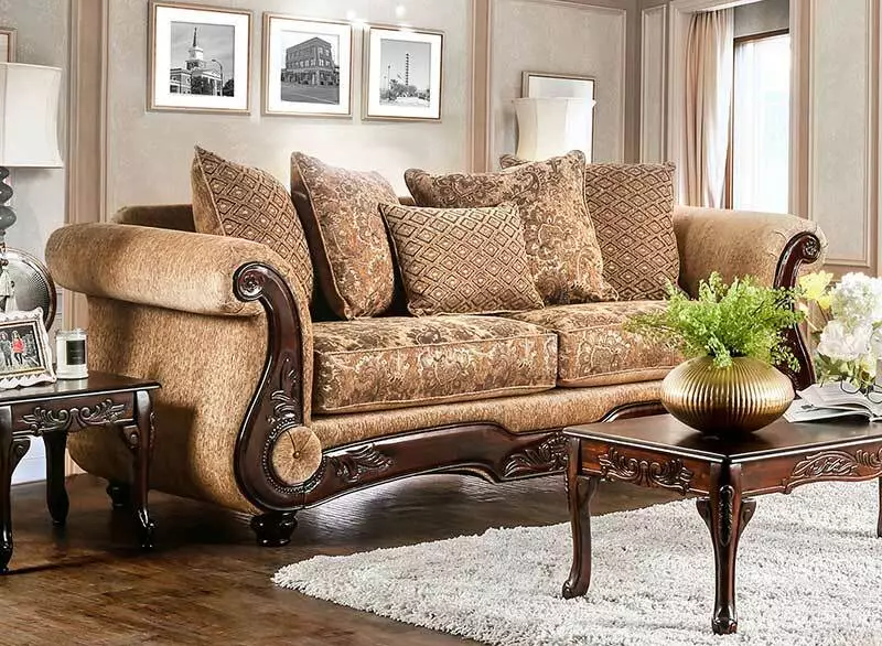 Tan Fabric Sofa Couch Loveseat Set