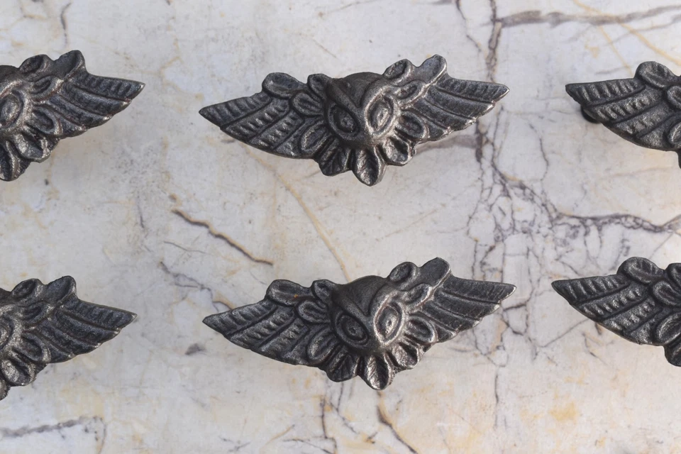 Tiradores de manija de puerta con forma de búho vintage de hierro fundido 10 piezas Foto 2 de 4