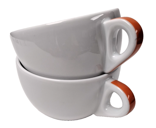 Pair Of d'Ancap Italy White Porcelain 8-9oz Espresso Cups with Orange Stripe - Picture 2 of 9