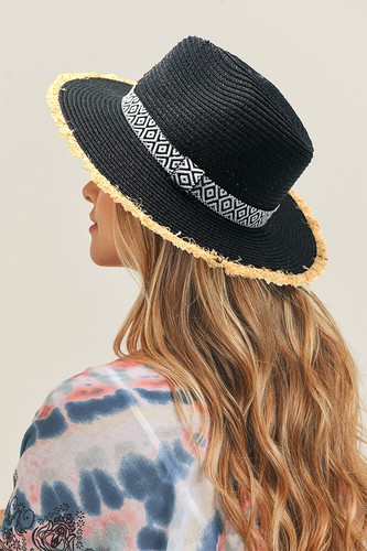 MIZ FASHION Women's Fashion Natural Handmade Frayed Trim Straw Beach Sun Hat - Picture 4 of 5