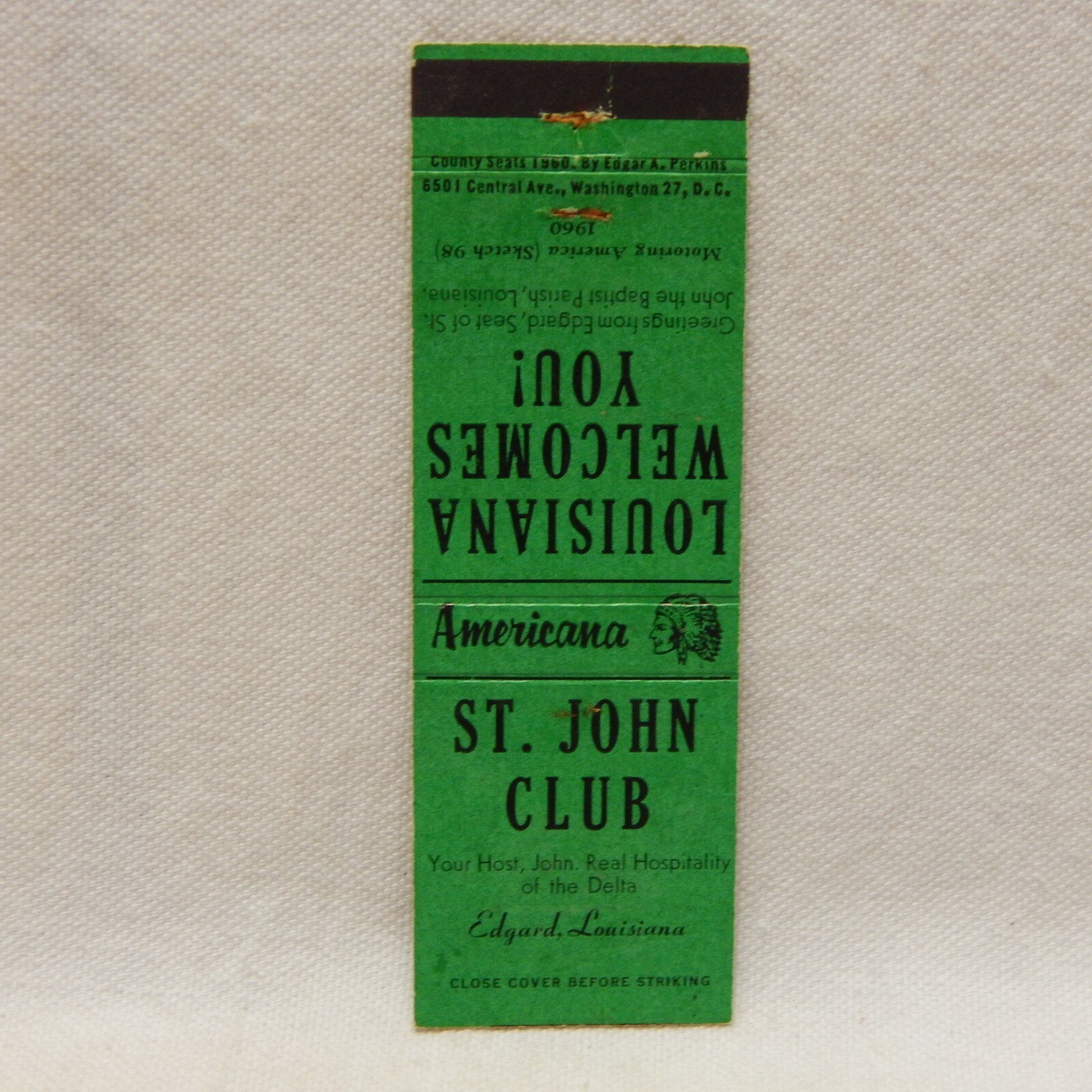 ST. JOHN CLUB, EDGARD, LA., FRONT STRIKE MATCHBOOK eBay