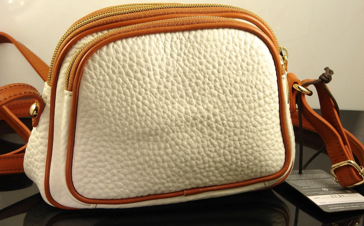 Valentina Made In Italy White Pebbled Leather Cross Body Shoulder Hand Bag NWT