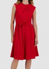 Tahari Asl Women's Red Pleated Sleeveless Fit & Flare Dress Size 8