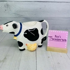 Coco Dowley Certified International COW CHICK White Black Spots Ceramic Pitcher